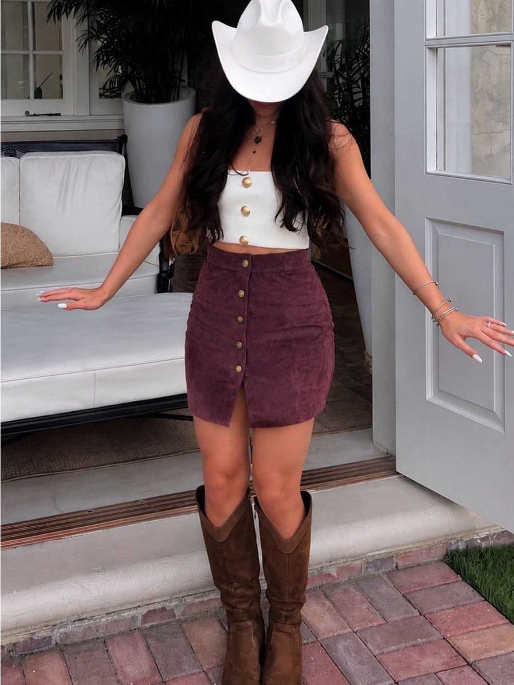 Country concert outfit faux suede mini skirt